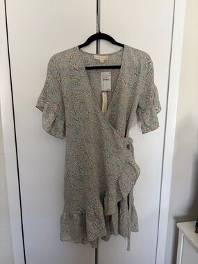 lovestitch Sage Green Floral Wrap Mini Dress
